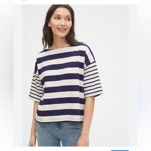 Gap Boxy Striped Tee T Shirt 100% Cotton Medium Coastal Nautical